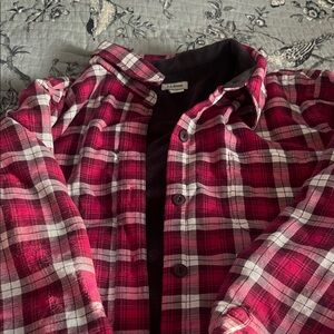L.L. Bean Women’s Burgundy Plaid Button Down Shirt Jacket